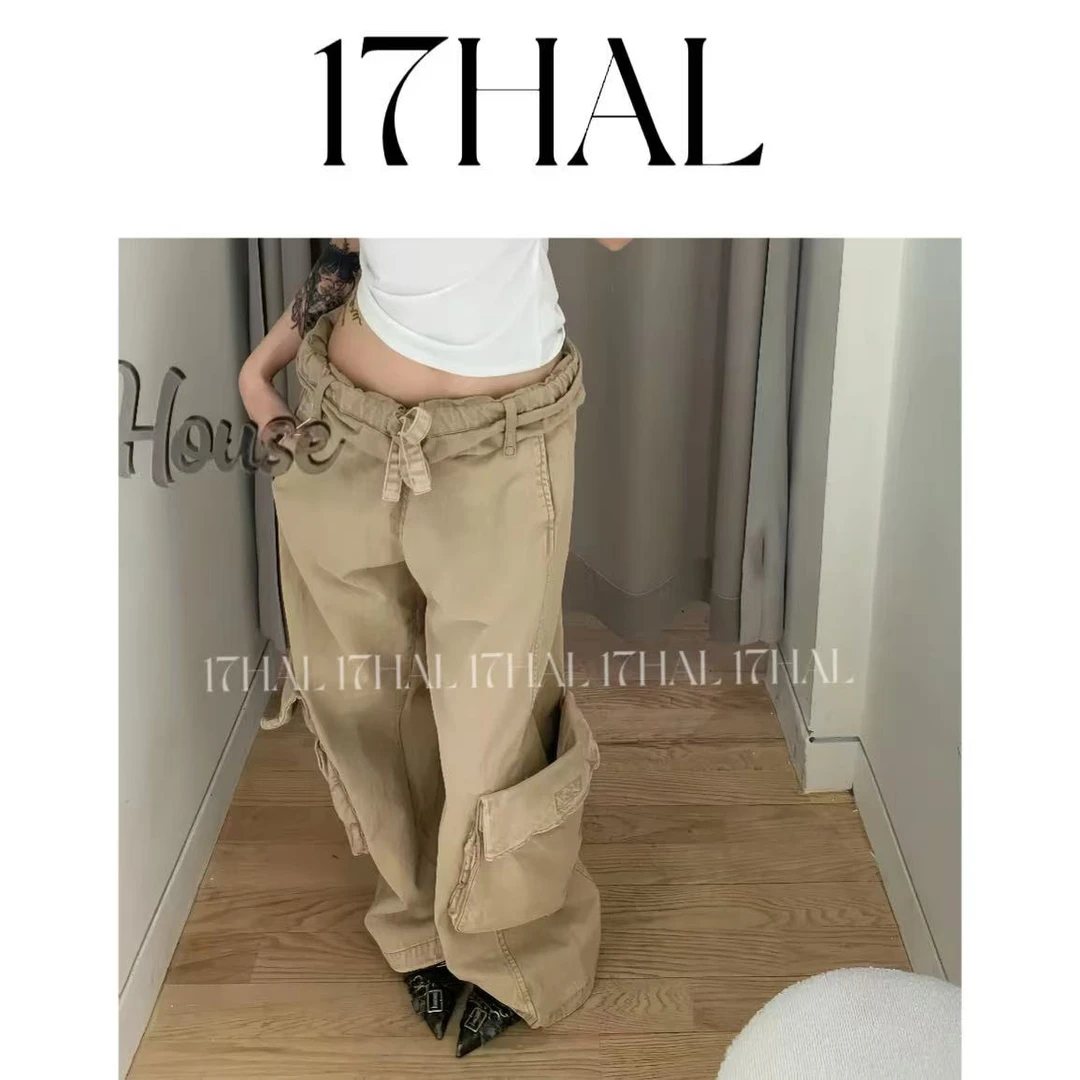 17HAL Ope*25早春大口袋翻腰设计宽松工装裤