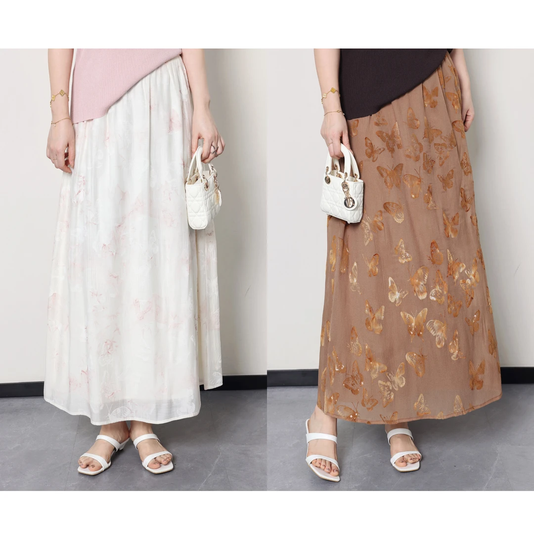 QC李潇洒【仲夏之夜】微胖大码女装夏设计感蝴蝶印花半身裙ZY404L54