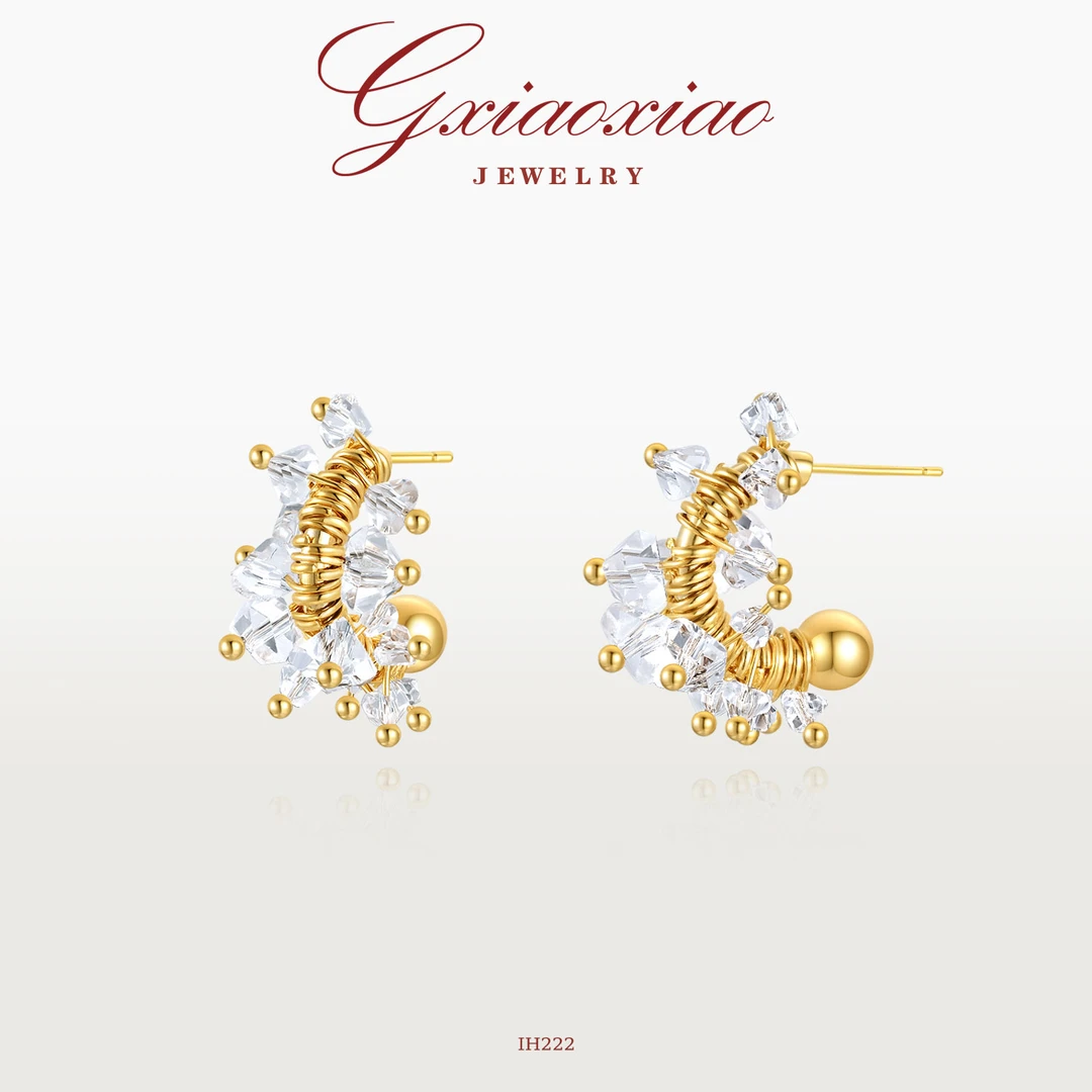 G XIAOXIAO 镀K金 时尚气质小众设计款缠绕百搭C形耳环 IH222