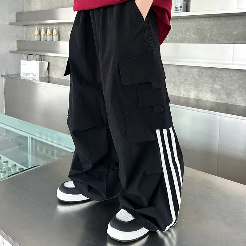 男童裤子夏季2025新款中大童薄款男孩夏装儿童透气黑色工装防蚊裤