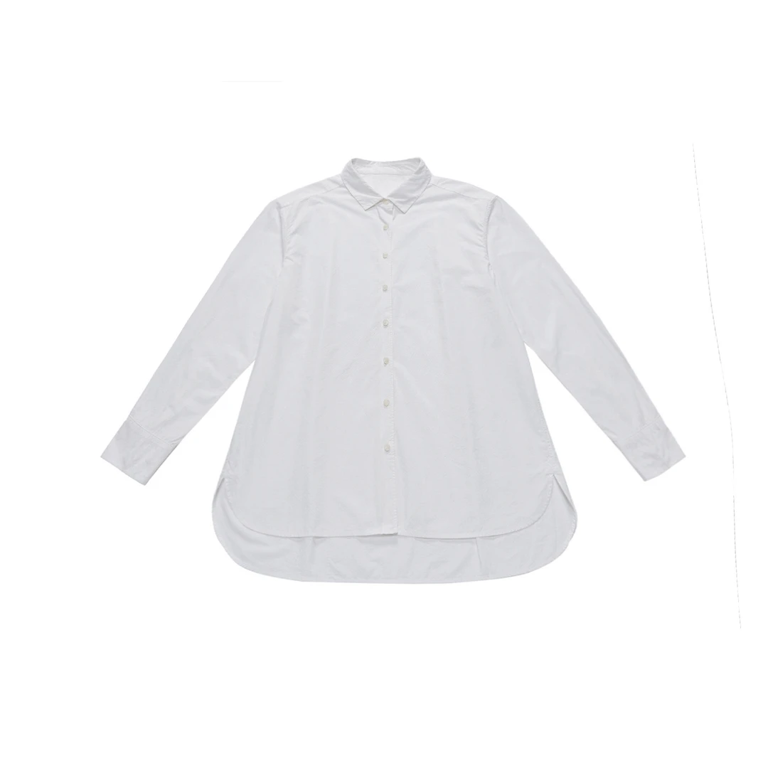 【LLE】廓形弧形下摆棉质翻领长袖男朋友衬衫10286