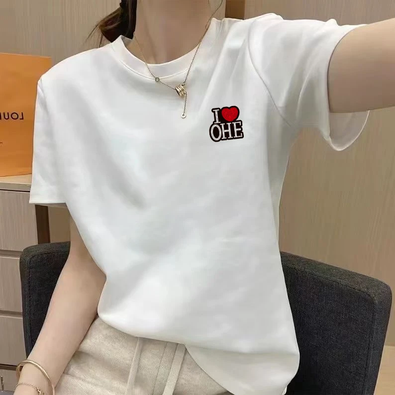 2025夏季短袖休闲透气上衣男女同款圆领印花T恤 I心