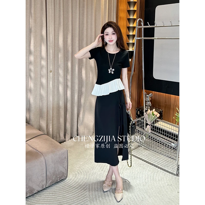 【裴诗婷】橙子·studio 【魅惑人心】 TX0449法式拼接不规则T恤