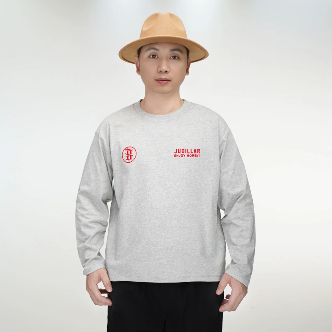 JUOILLAR短宽版长袖T恤硅胶8字秋季简约休闲运动百搭情侣圆领上衣