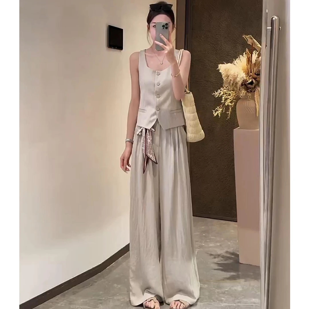 VOCKOO官方今年流行巨好看的小香风套装女夏季方领无袖马甲上衣阔