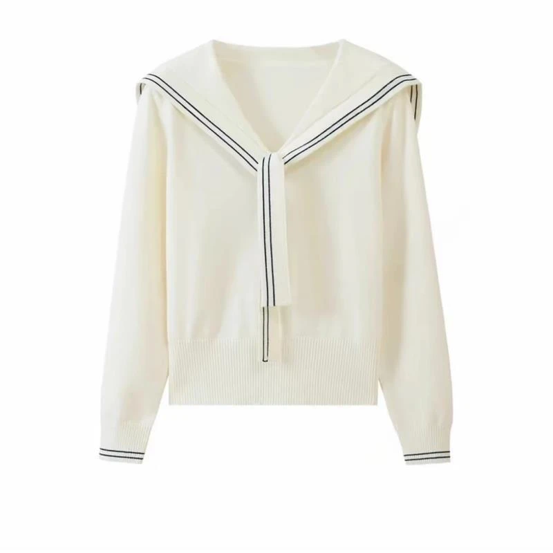 学院风海军领针织衫毛衣女秋冬设计感小众长袖打底衫短款宽松上衣