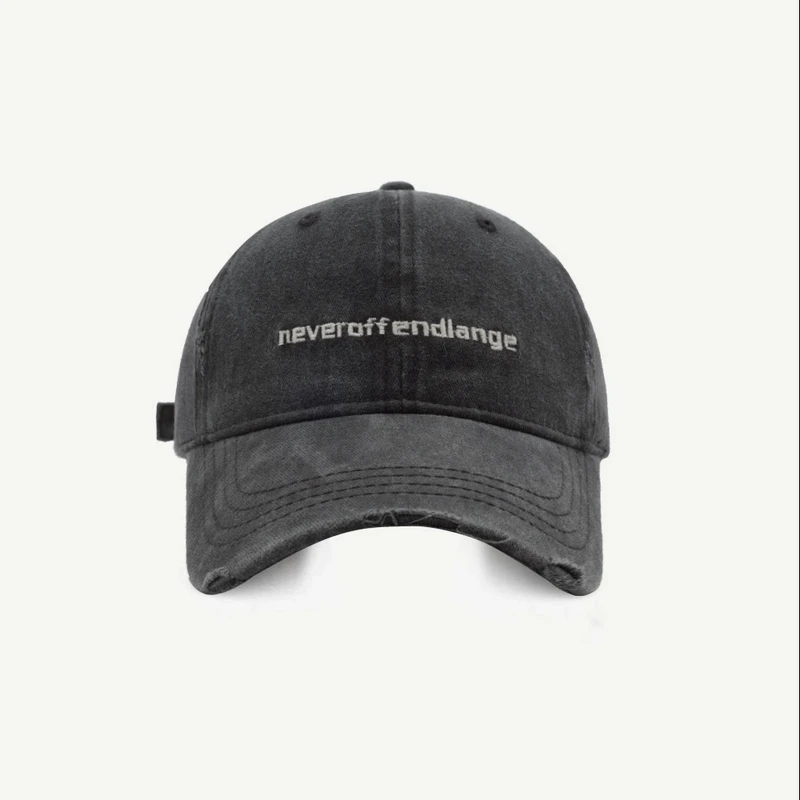 复古水洗做旧破洞牛仔布棒球帽男女同款韩版小字母字母刺绣鸭舌帽