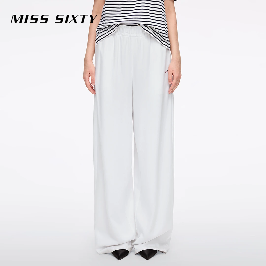 Miss Sixty2025夏季新款天丝牛仔裤女白色拼接腰垂感薄款阔腿长裤