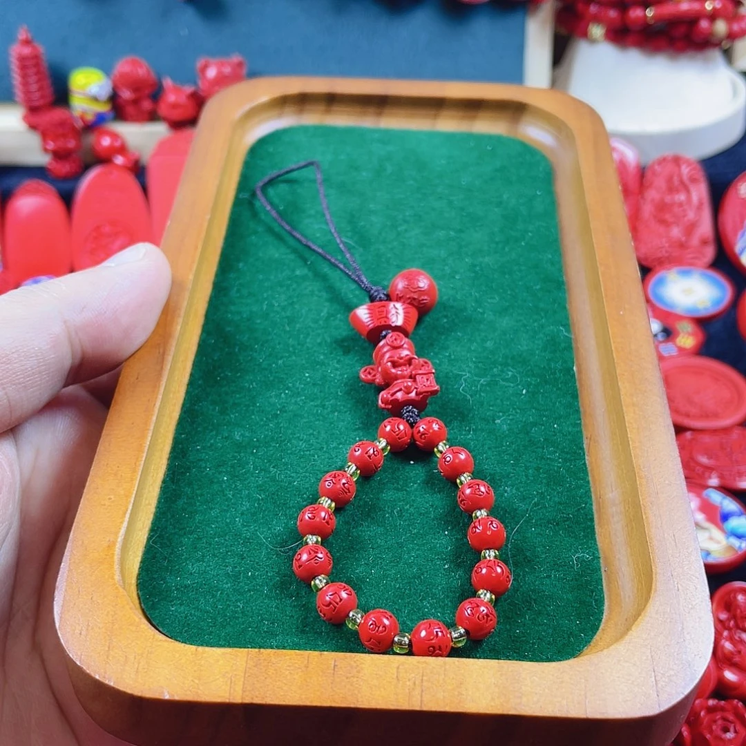 初****天然辰砂含辰砂工艺品财爷爷化岁岁手机坠