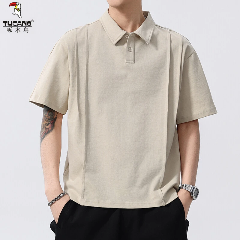 啄木鸟痞帅美式polo衫男士夏季宽松短袖T恤潮牌翻领冰丝半袖上衣