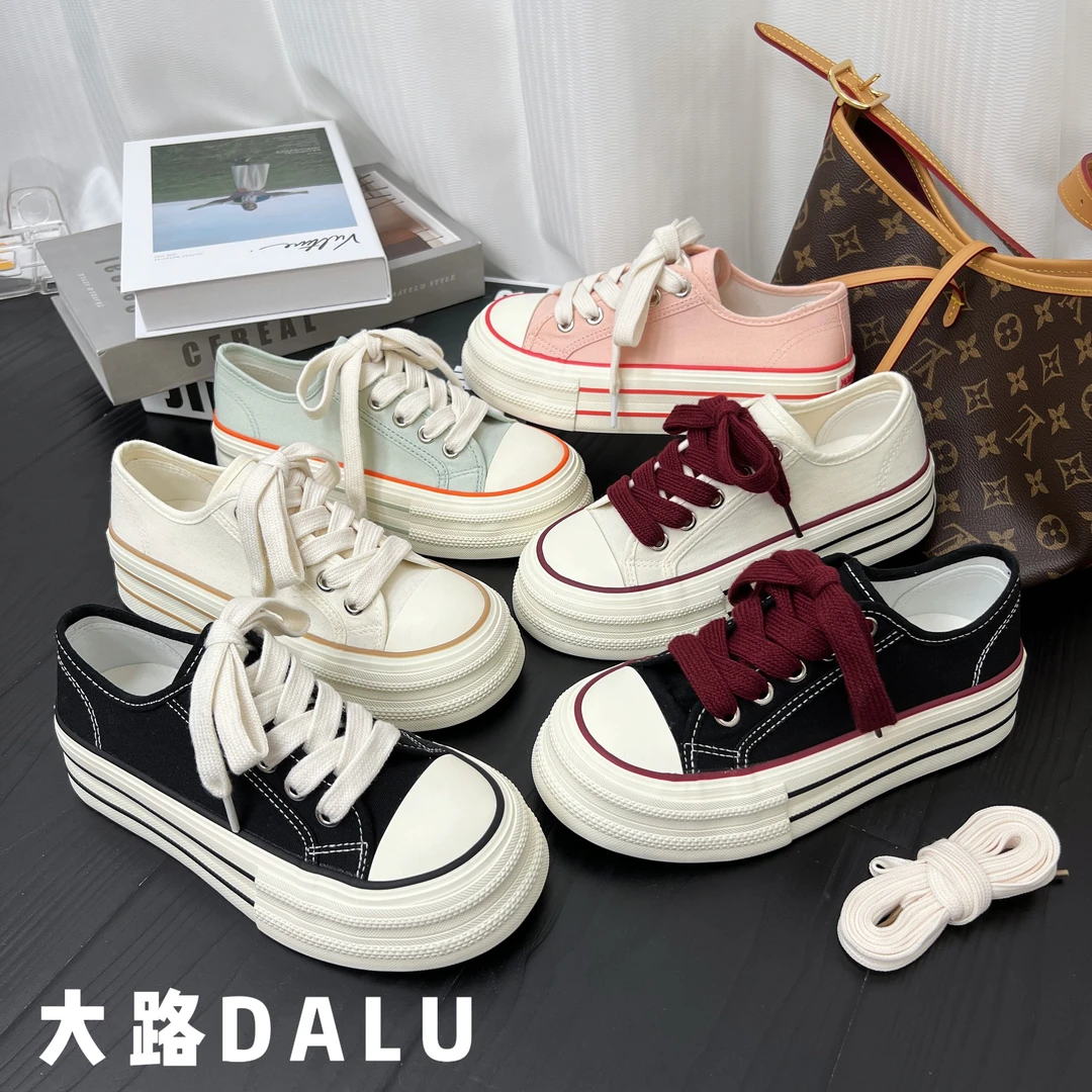 【DaLu】厚底系带帆布鞋女2025年秋季新款透气低帮休闲百搭运动板鞋
