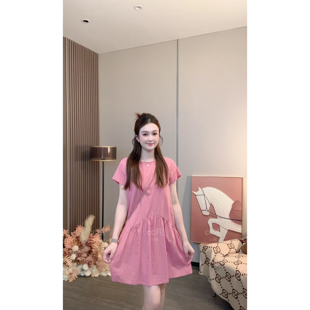 CC纯【心动小镇】夏季显瘦通勤甜美圆领连衣裙2025A755#Q