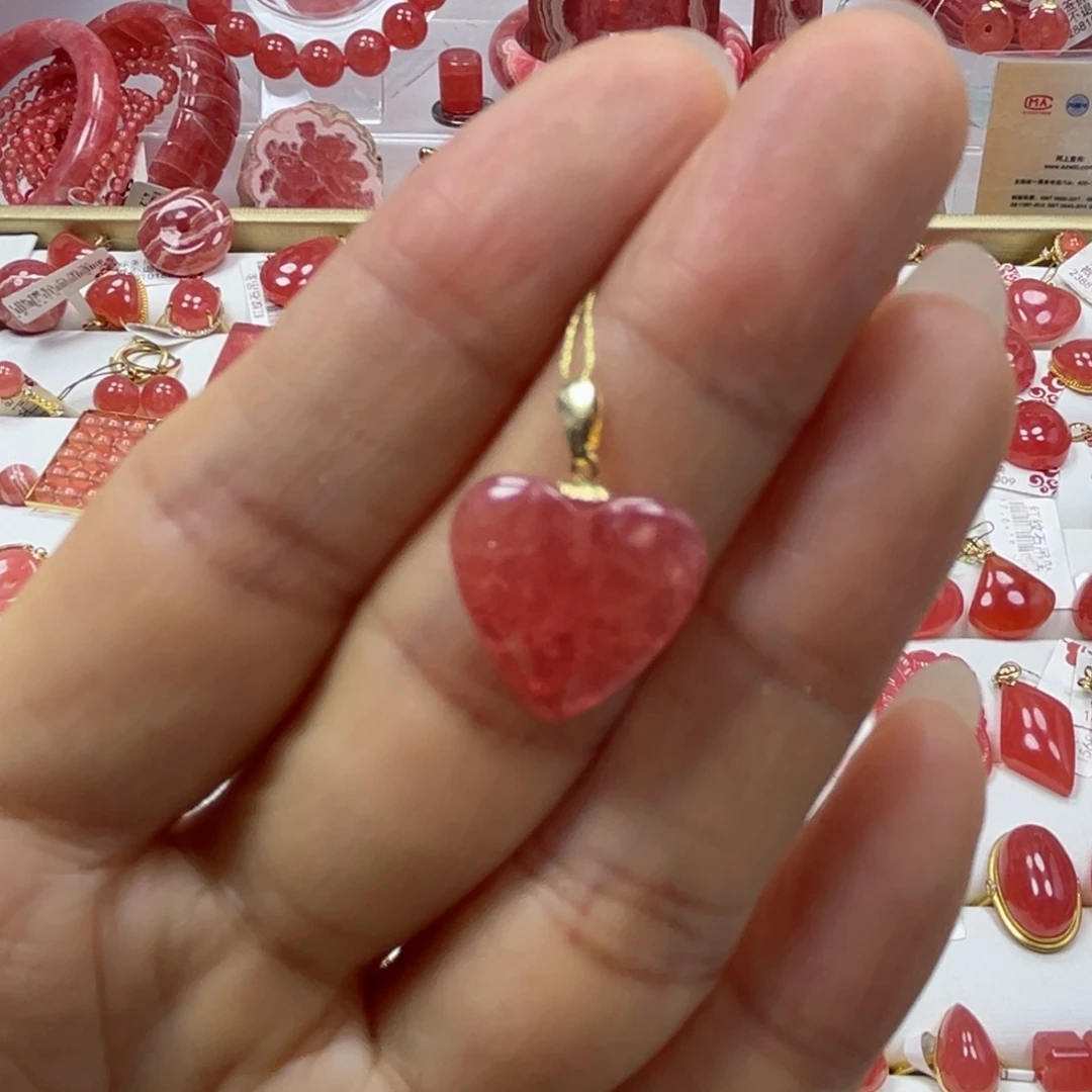 菱锰矿18K金镶嵌手串吊坠