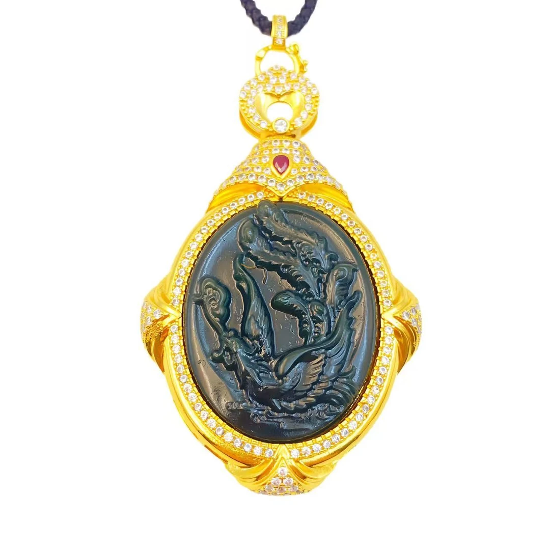 和田玉百鸟朝凤吊坠Y925（皮绳）赠包装合金