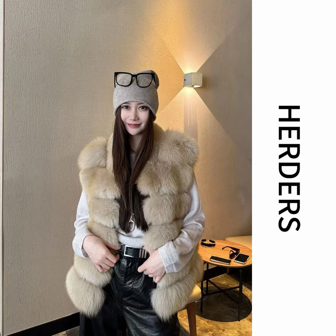 HERDERS 短款V领狐狸毛马甲 257068