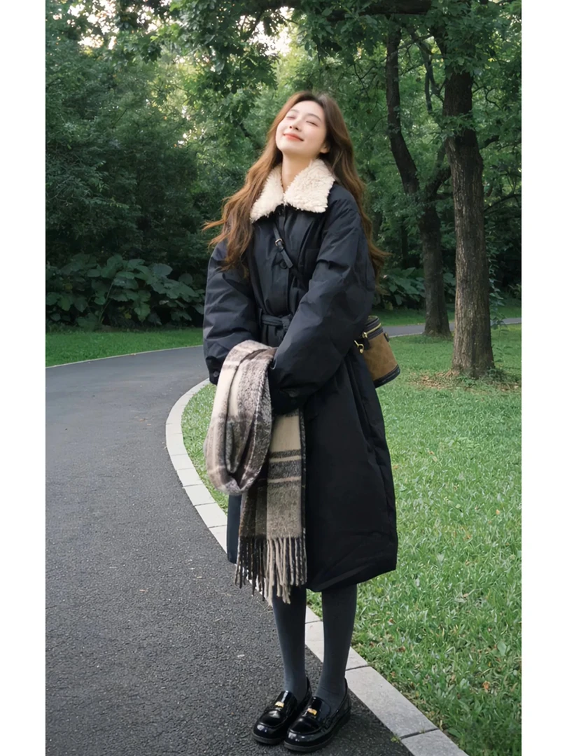 中长款黑色羽绒棉服毛领派克服女2026年冬季新收腰保暖高级感外套