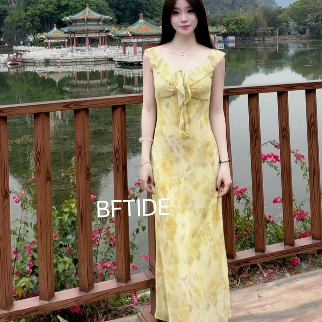 法式碎花连衣裙气质显瘦度假风夏季长裙长款黄色春夏收腰