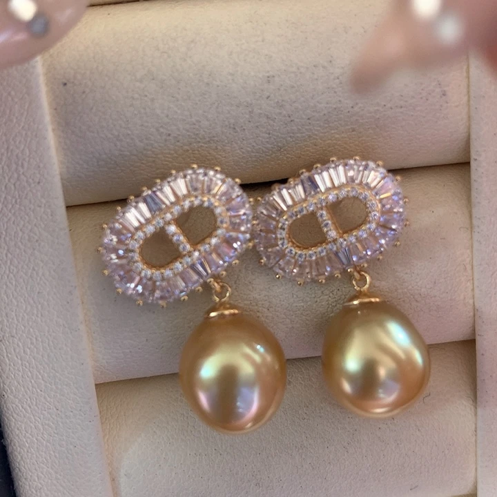 银S925镶嵌耳饰海水珍珠
