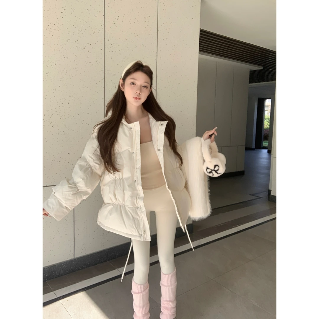 2025秋冬新款韩系百搭纯色休闲简约加厚保暖长袖棉衣棉服外套女潮