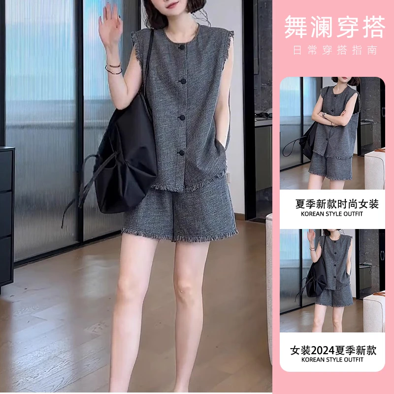 套装2025新款女夏季韩版时尚休闲设计感短袖衬衫T恤高腰显瘦短裤