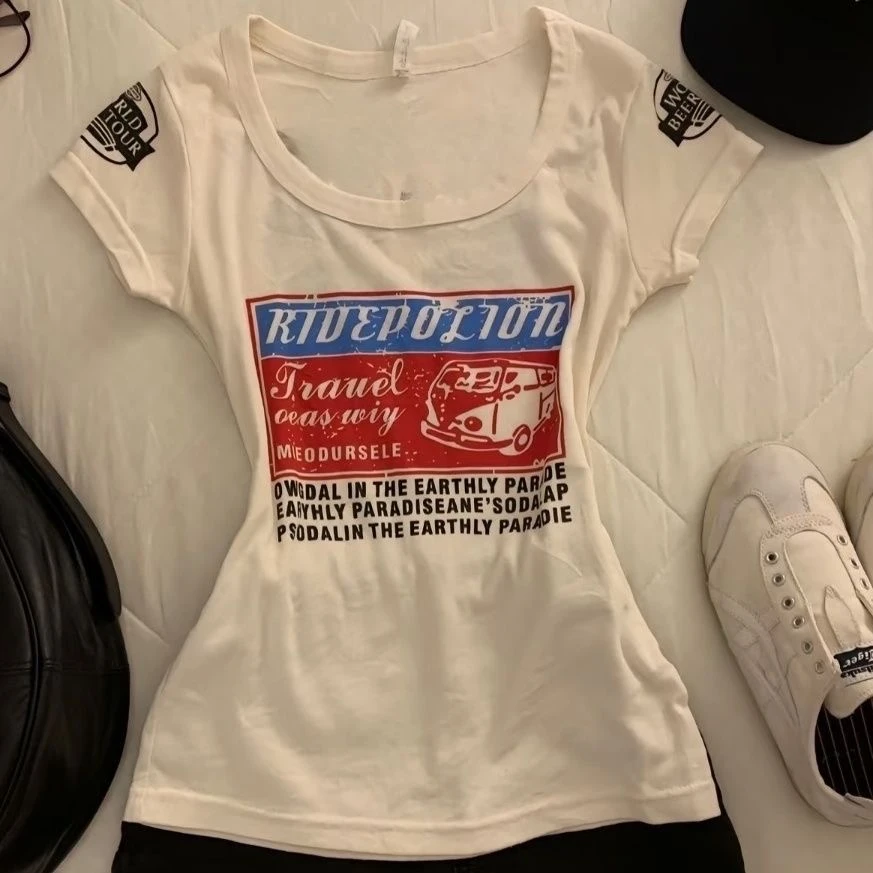 夏季新款美式上衣修身纯棉t恤显瘦洋气衣服出游服装女短袖爆款