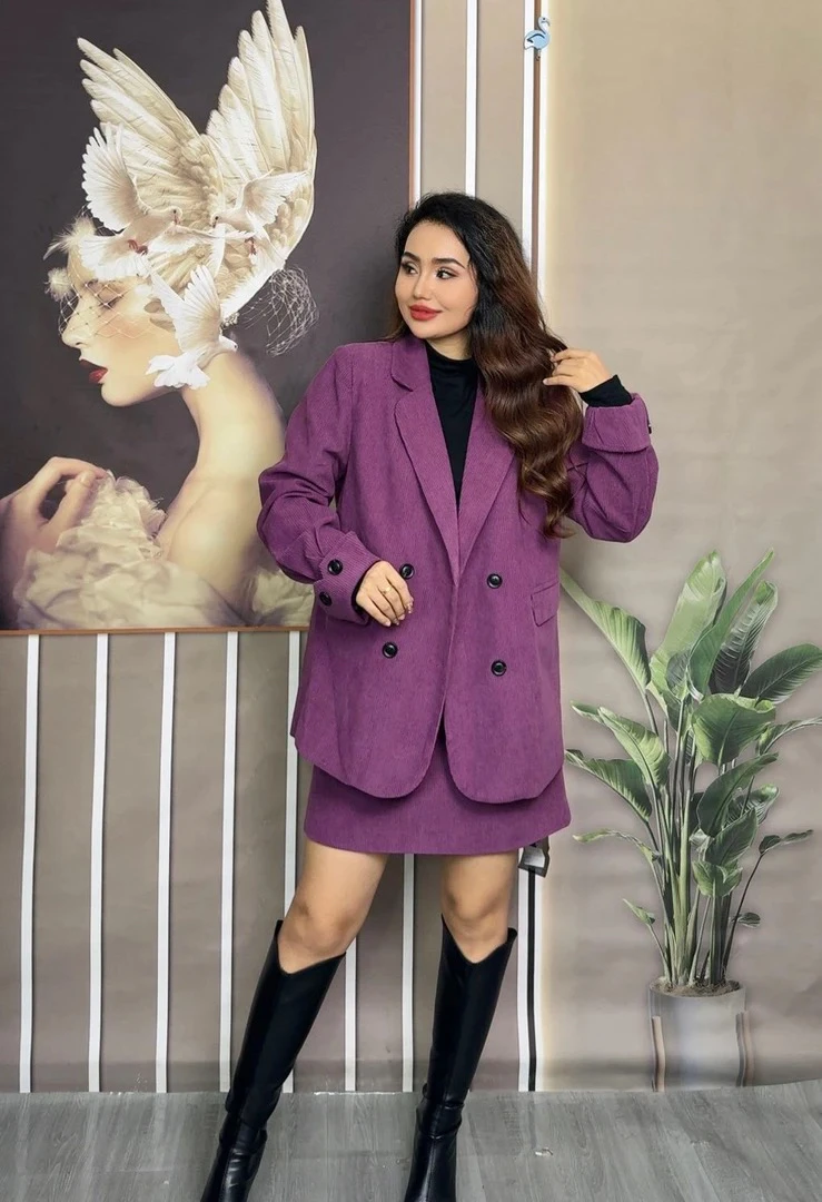 高级感复古外套灯芯绒套装显瘦长袖西装套装