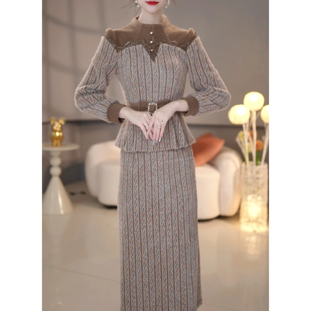 【定制套装】C1132上衣配半身裙优雅气质时尚减龄休闲显瘦收腰冬季