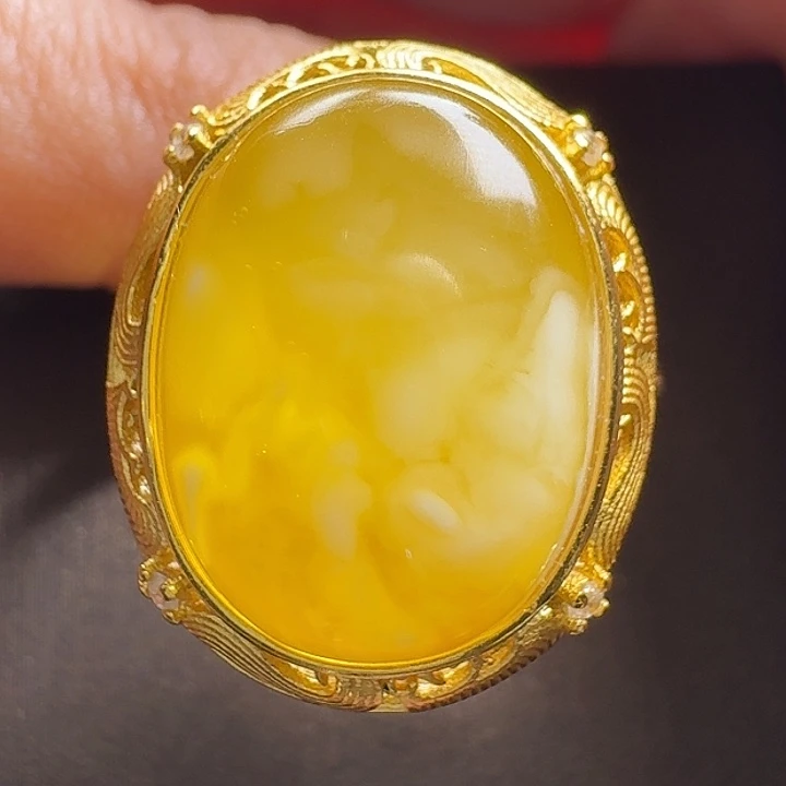 蜜蜡银S925镶嵌戒指戒指