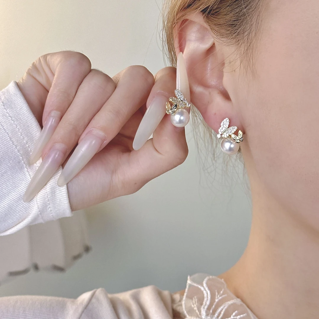 合金仿珍珠耳饰 2025新款爆款高级感耳饰首饰女款飞蝶恋珠