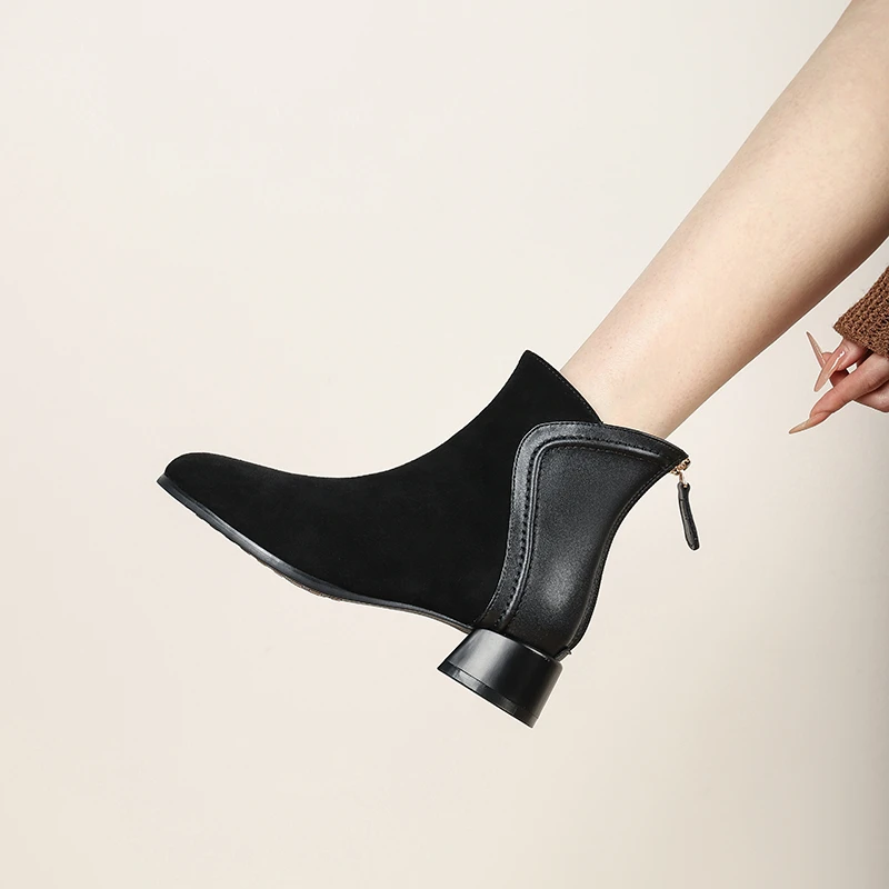 鞋子女ins潮牌百搭小众新款法式短靴2025秋冬圆头真皮时尚靴子