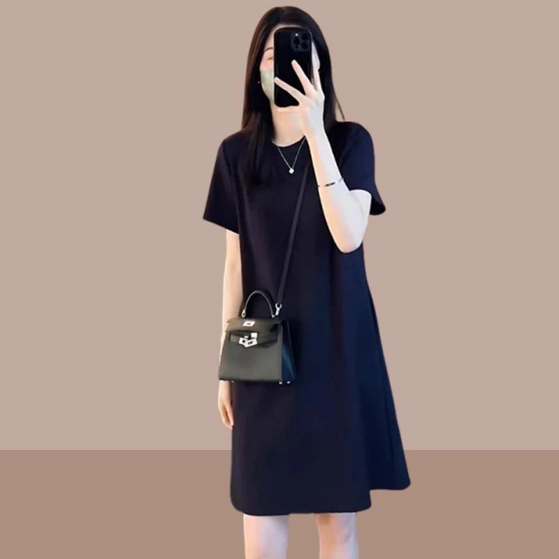 高级感短袖法式遮肚连衣裙气质洋气宽松款2025年夏季新款女装爆款