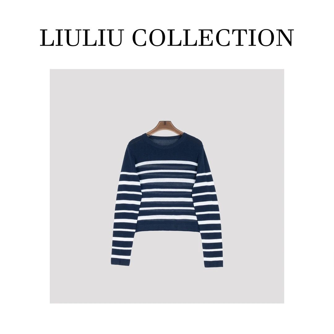 春季新款经典圆领色织时尚条纹长袖百搭亲肤显瘦休闲女士打底M2