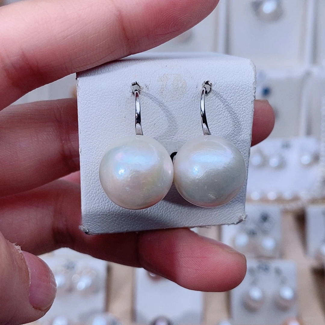 银S925镶嵌耳环淡水珍珠
