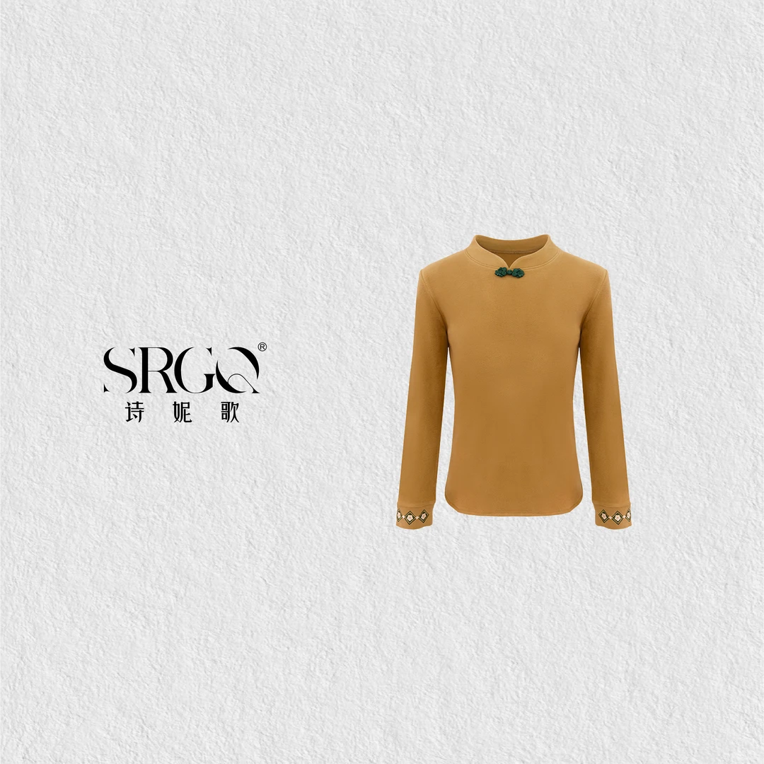 诗妮歌依翡丝 新中式女士盘扣袖刺绣立领休闲百搭绒衫