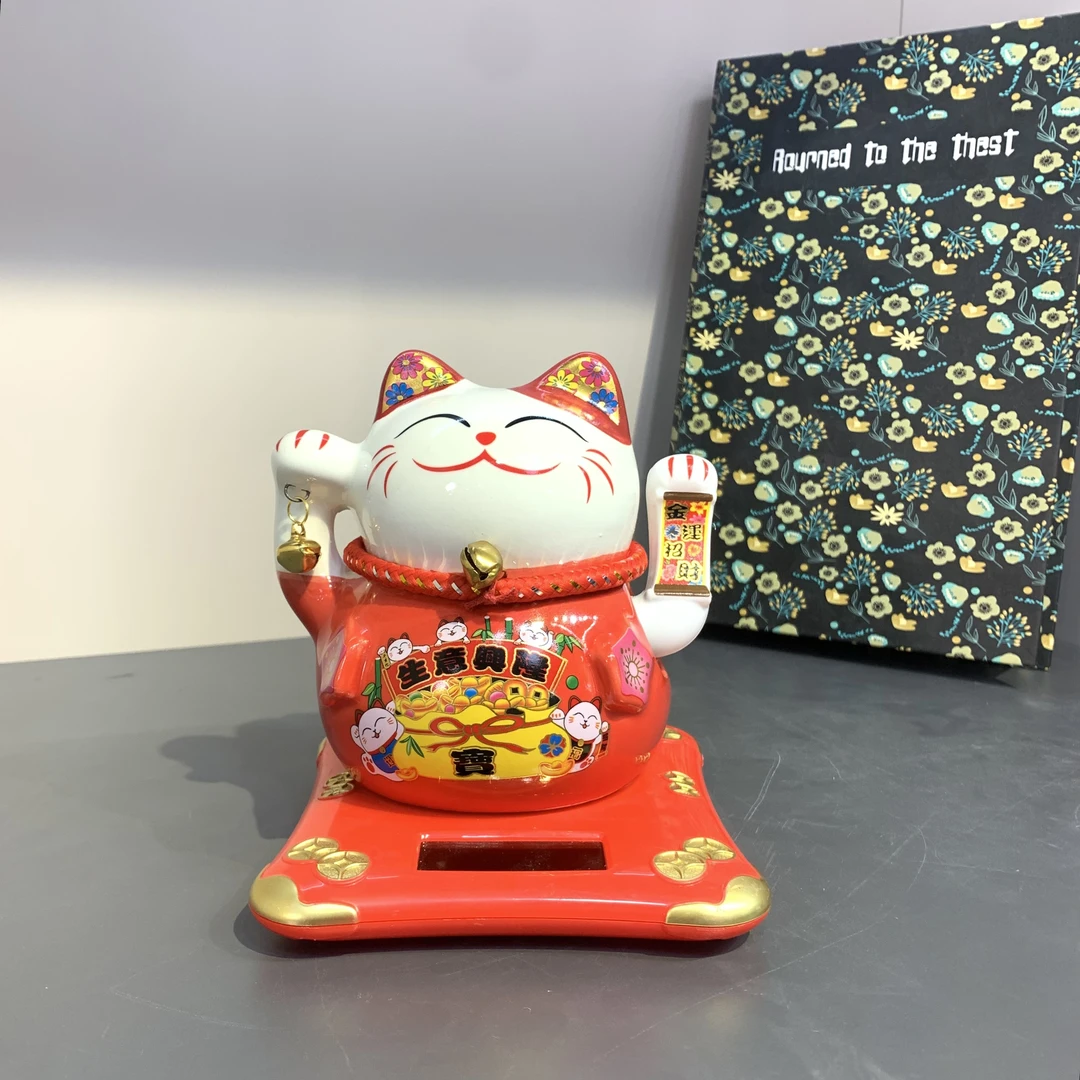 【初下厨】6英寸招财猫陶瓷家用福气摆件酒店餐厅柜台超好看饰品
