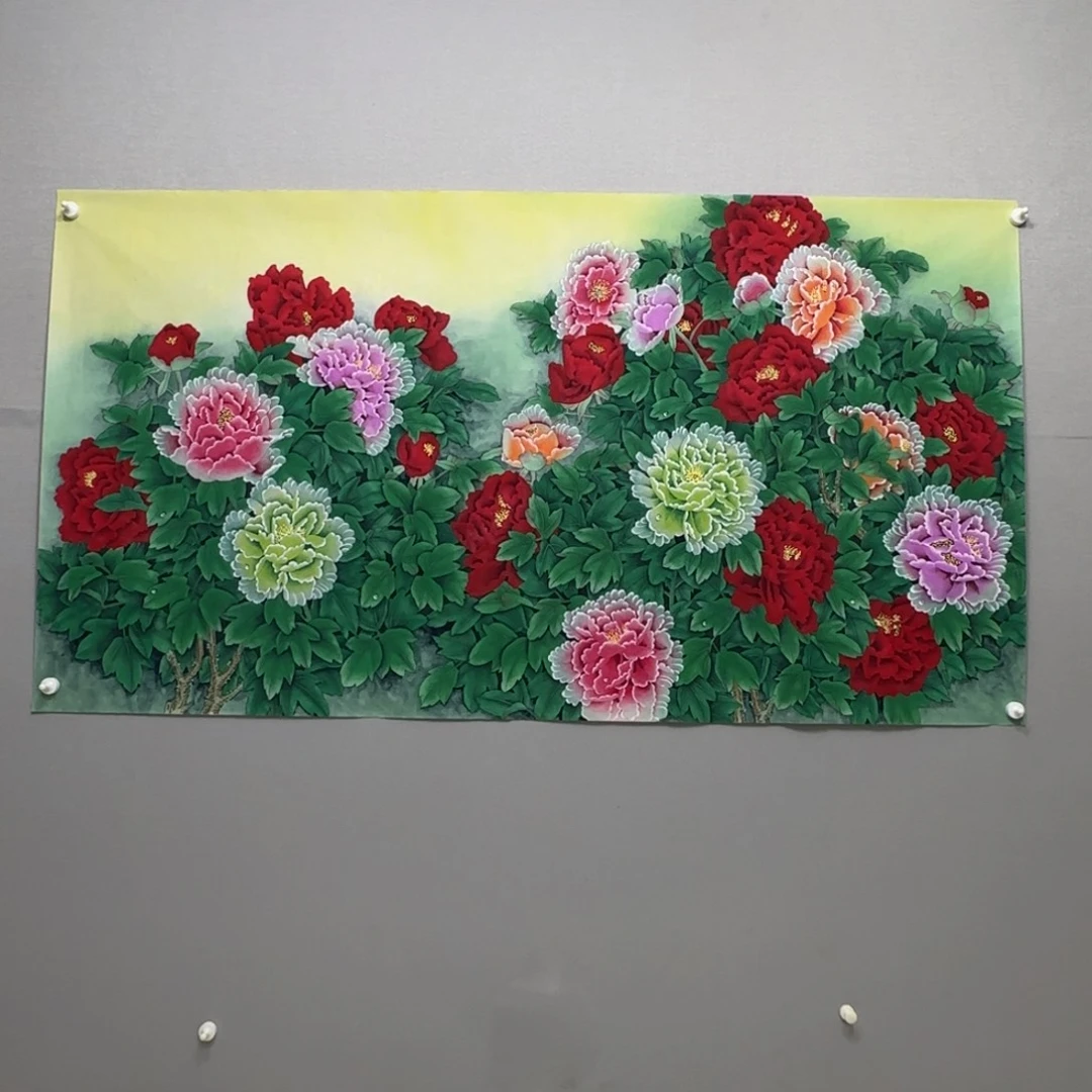 勇***胜国画精品工笔六尺牡丹贾敏