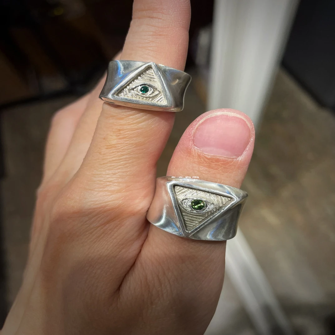 925银戒指 原创设计手工制作全视之眼戒指宽版925纯银