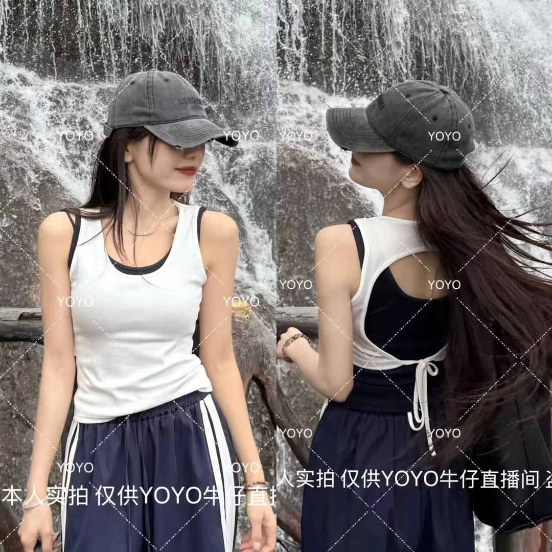 YOYO自制【后背绑带背心】夏季新款显瘦时尚小众设计感无袖上衣背心
