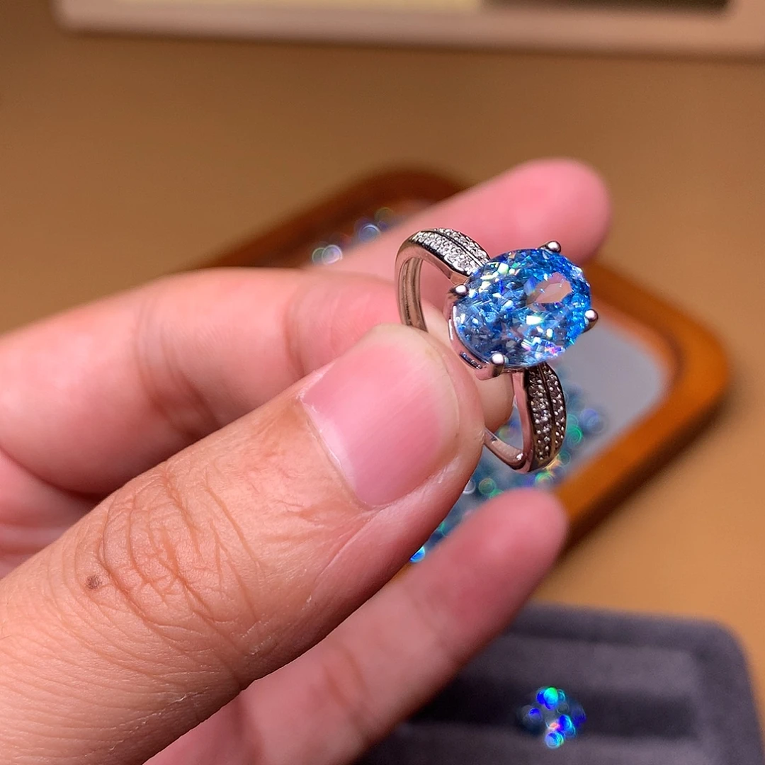 戒指海蓝宝石银S925镶嵌