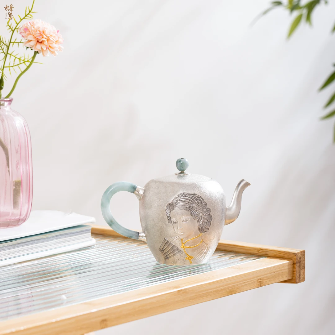 蜂鸟工坊 大师壶 麻纹嵌金边錾刻旗袍美人肩小壶SWA18146