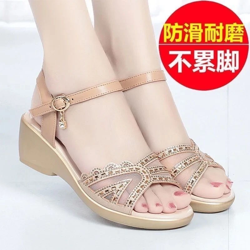 高品质真皮凉鞋女2025夏季新款平底软底百搭防滑皮凉鞋劳保网纱鞋