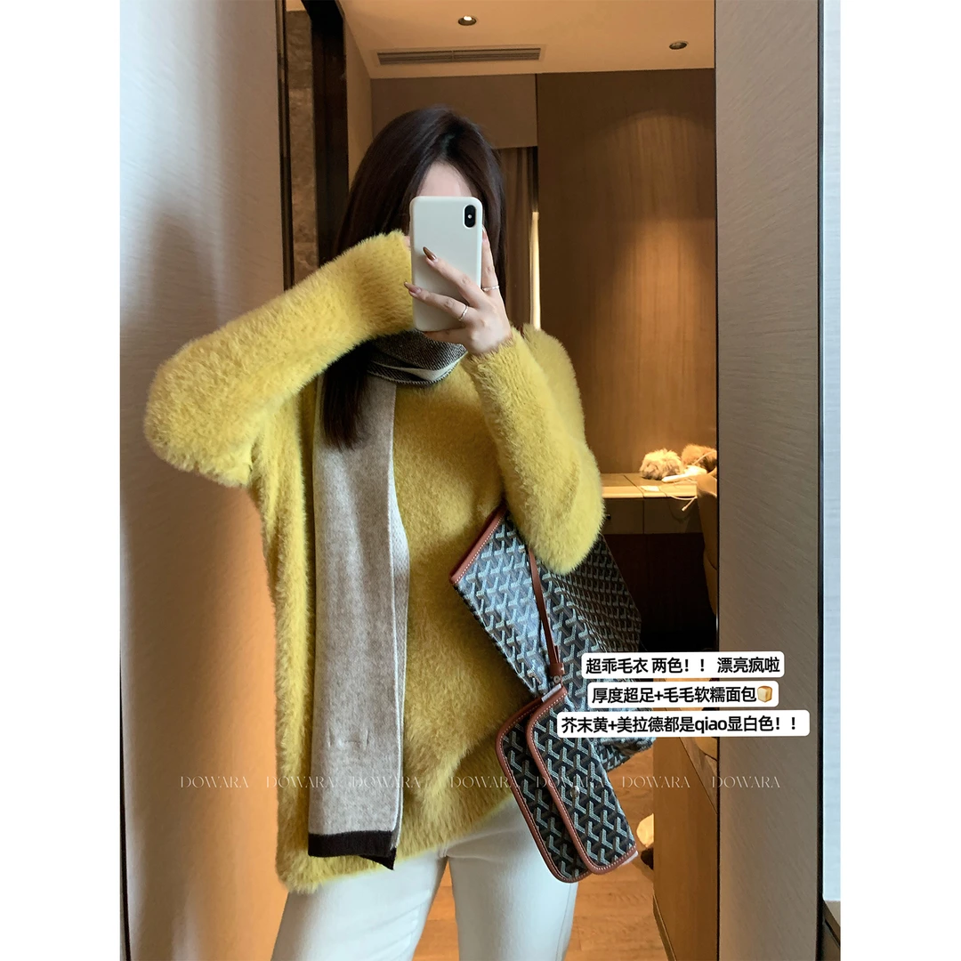 现货大婉酱微胖定制【温暖加倍】韩系慵懒感宽松毛绒感毛衣冬 1016D