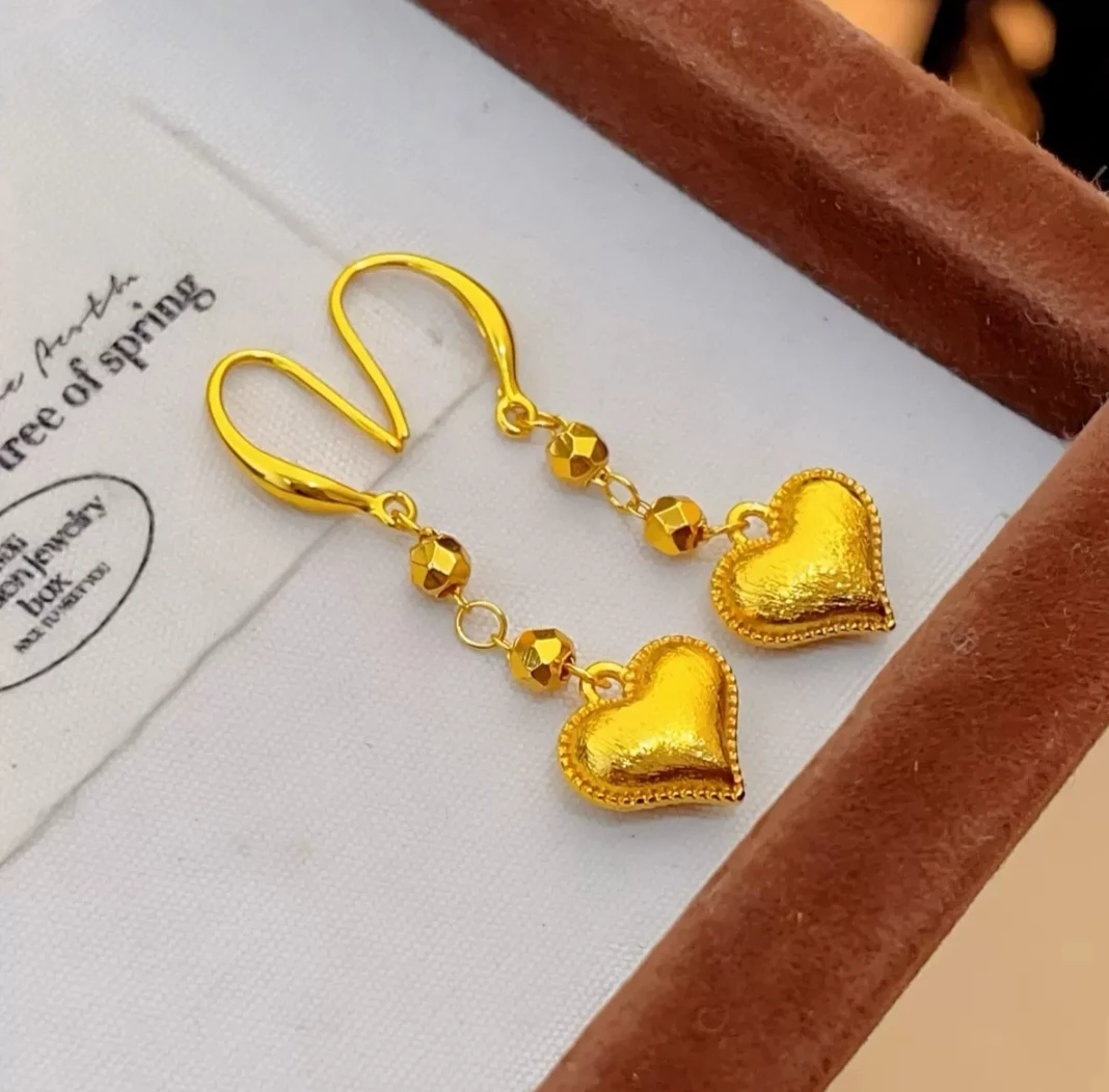 铜合金耳饰 铜合金耳饰《碎金爱心耳钩款》4厘米精美耳勾