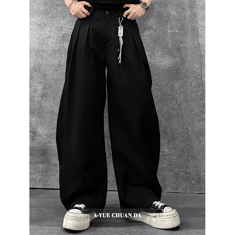 A YUE 秋季新款原创设计美式复古宽松弯刀休闲裤男纯色百搭长裤潮