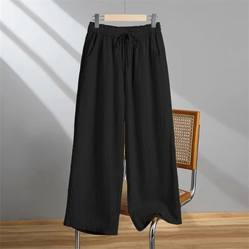 夏季长裤新款九分裤阔腿裤女夏季时尚休闲裤宽松休闲直筒裤子