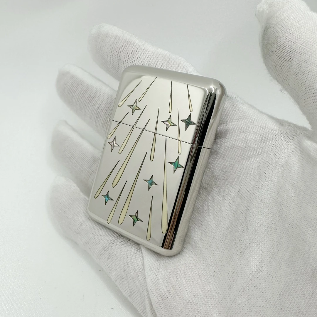 JX-佐罗790亮铬镶嵌贝壳流星雨煤油打火机