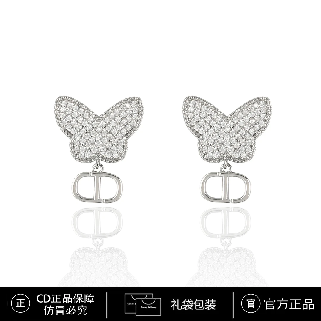 铜合金锆石耳饰 CD蝴蝶满镶轻奢气质耳钉 3103