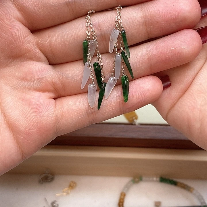 翡翠银S925镶嵌耳饰