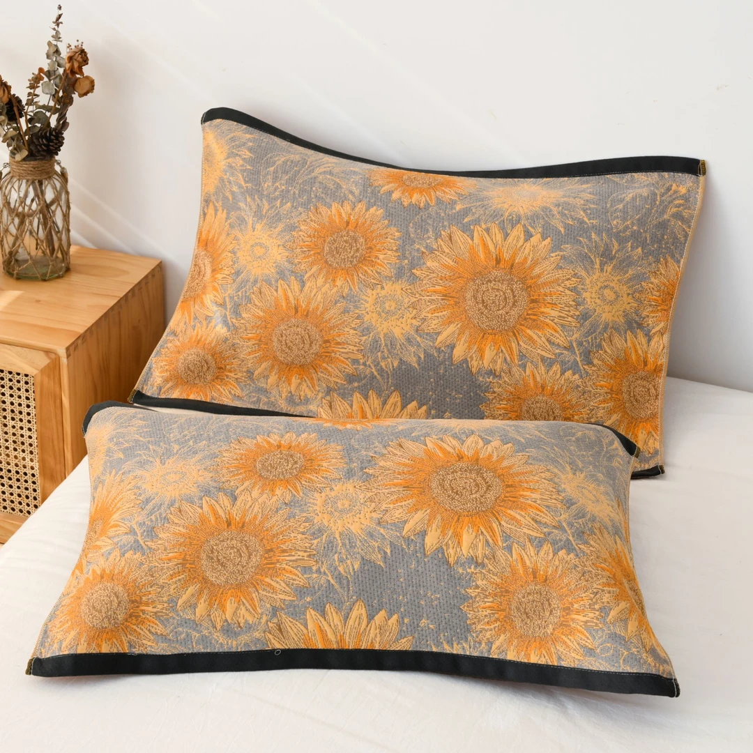 【向日葵-黄】52*78cm一对装精梳棉成人枕巾加厚