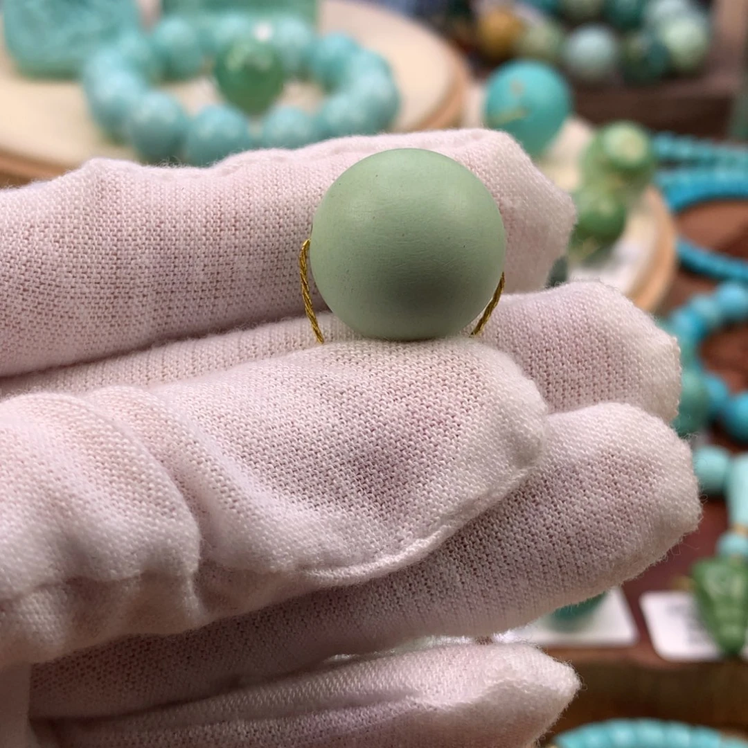 绿松石未镶嵌珠宝奇石菜籽黄精品圆珠17.7mm